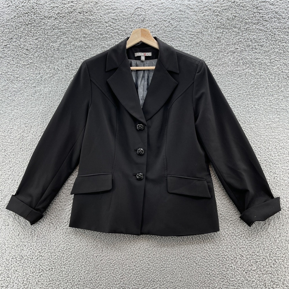 Jana Kos Blazer Women‎ 10 Black Single Breasted Career Jacket Made in USA